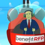 Bob Nienaber flying in helicopter that says "benefitRFP"